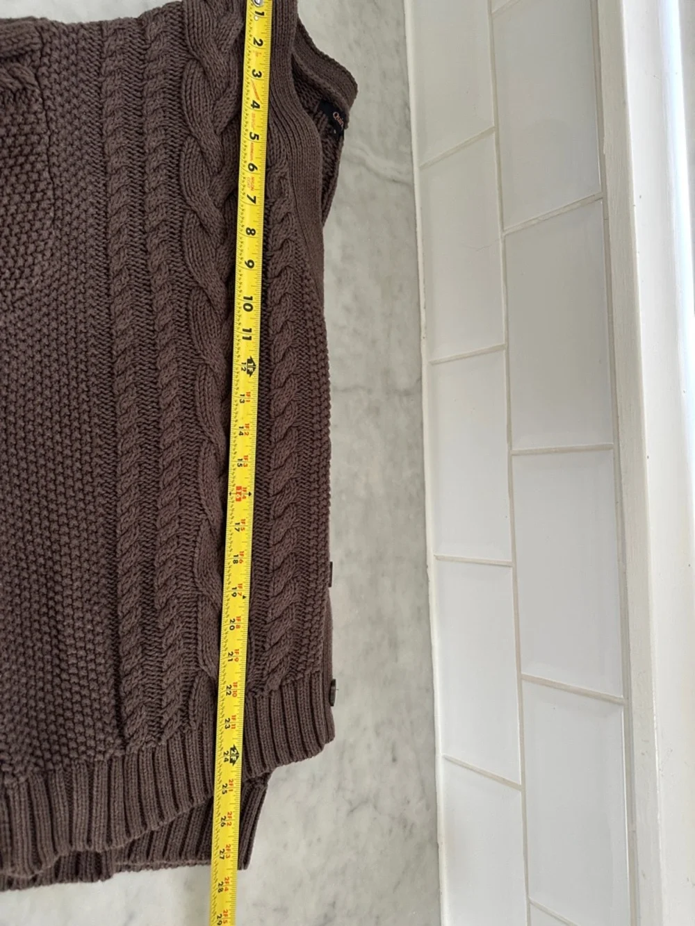 Quince Cable Knit Cardigan - Brown Size Small - Picture 6 of 7